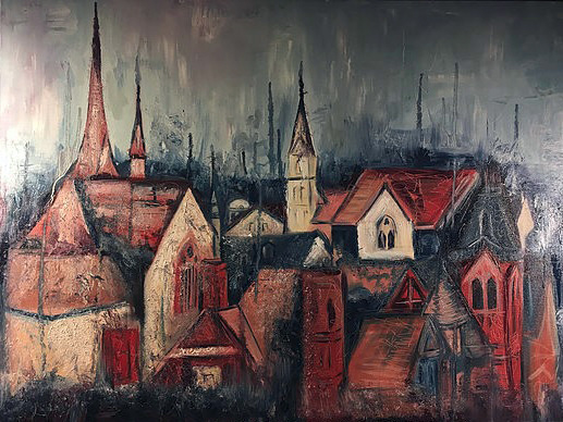 Atmospheric cityscape painting